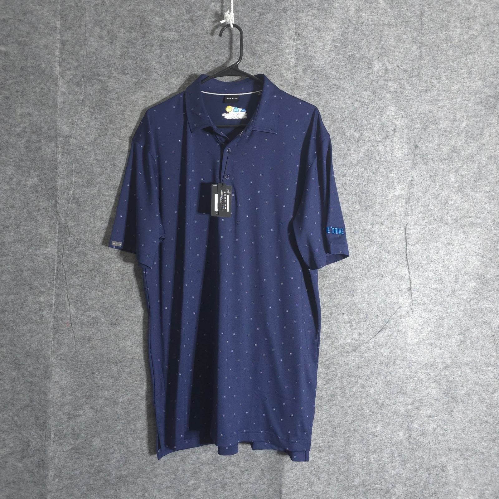 Dunning Performance Golf Polo Shirt Mens Xl Navy Blue Micro Dot Print The Drive